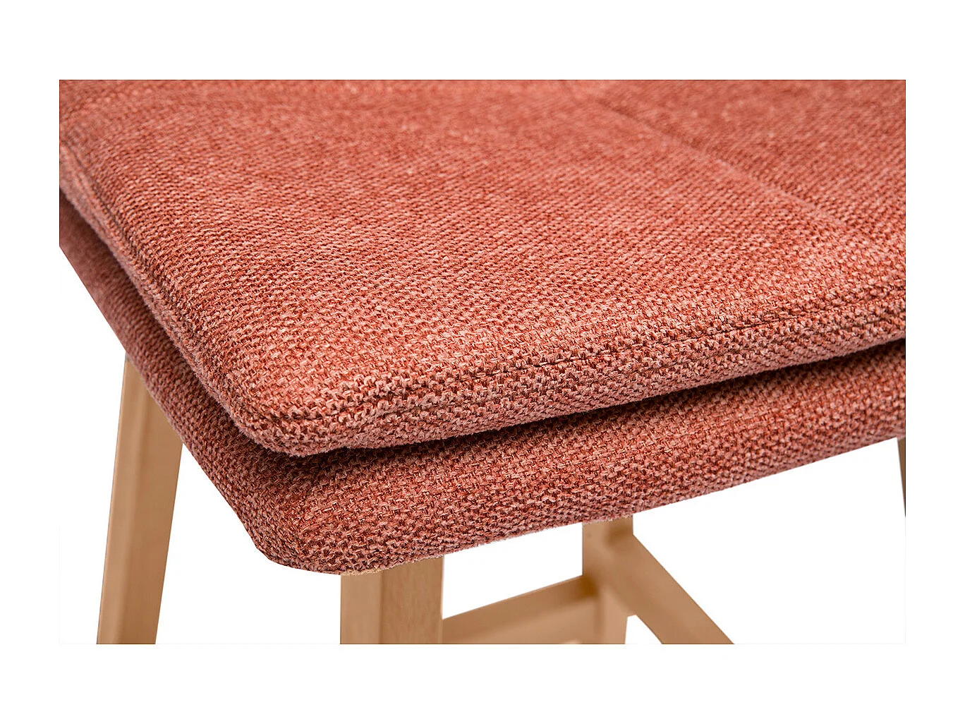 Tabouret de bar en tissu effet velours texturé terracotta et bois (lot de 2) JOAN