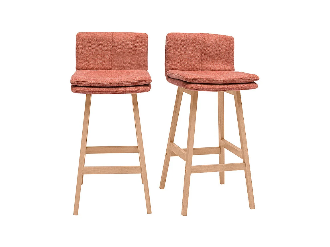 Tabouret de bar en tissu effet velours texturé terracotta et bois (lot de 2) JOAN