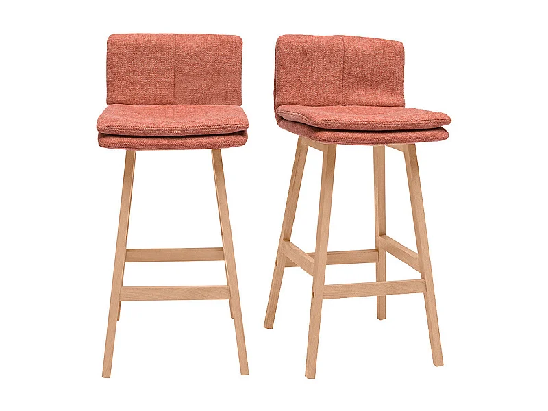 Tabouret de bar en tissu effet velours texturé terracotta et bois (lot de 2) JOAN