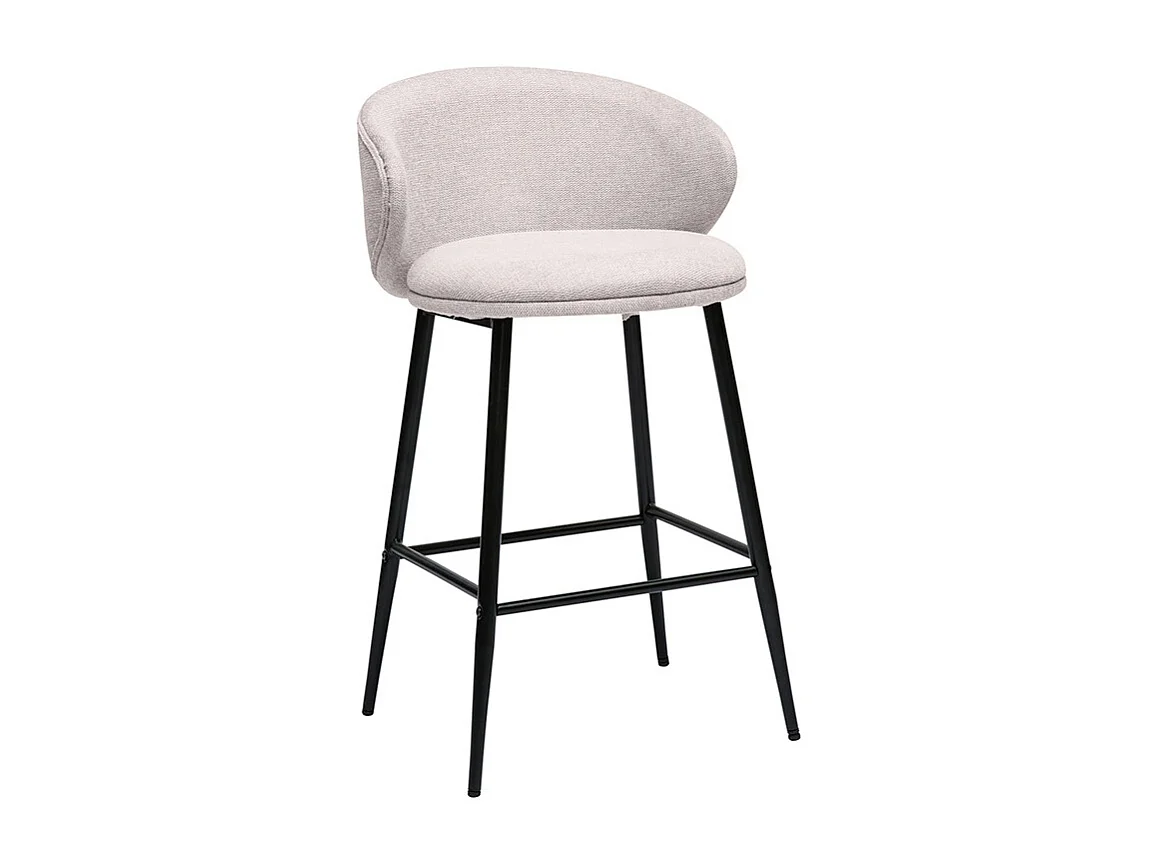 Taburetes de bar de diseño en tela de terciopelo texturizado beige y metal negro (juego de 2) ROSALIE