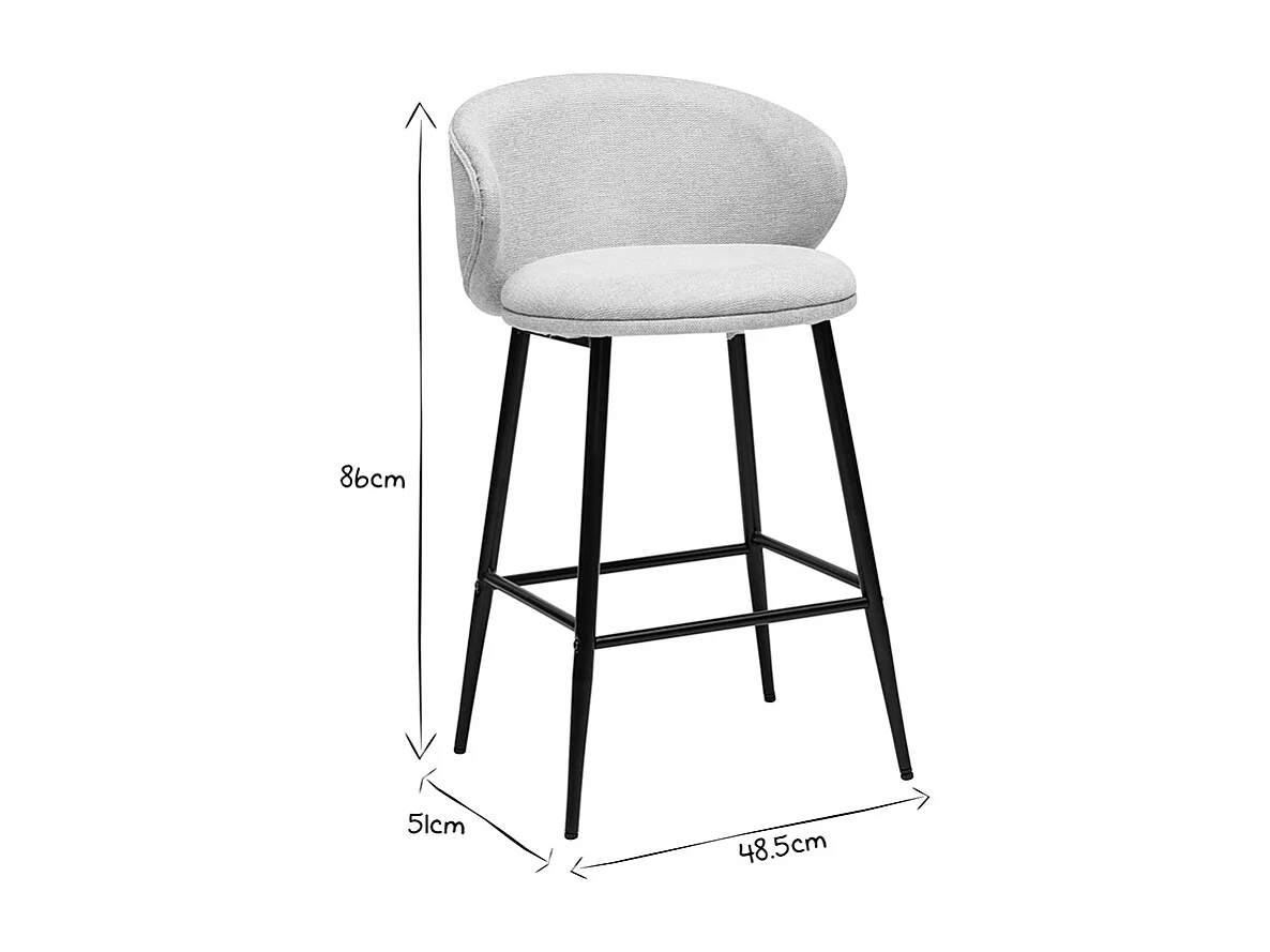 Taburetes de bar de diseño en tela de terciopelo texturizado beige y metal negro (juego de 2) ROSALIE
