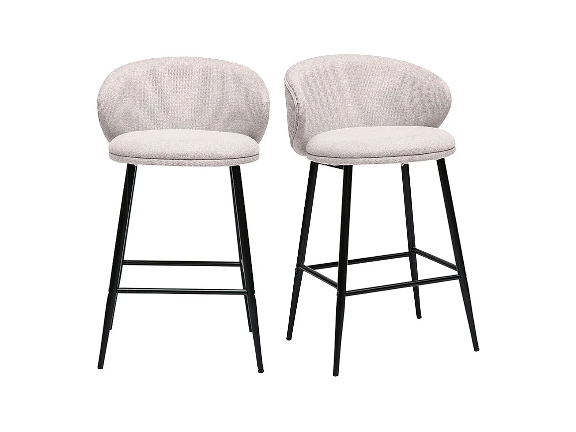 Tabourets de bar design en tissu effet velours texturé beige et métal noir (lot de 2) ROSALIE
