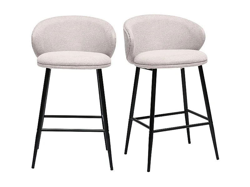 Tabourets de bar design en tissu effet velours texturé beige et métal noir (lot de 2) ROSALIE
