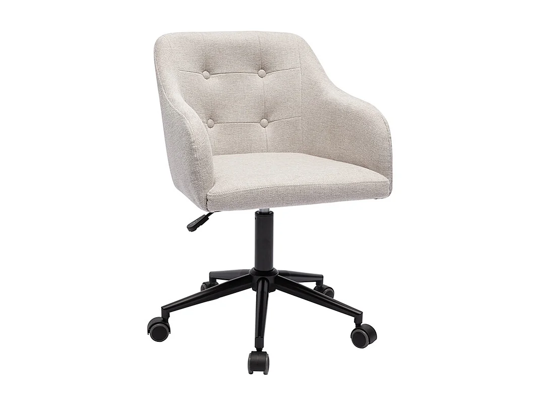 Silla de oficina acolchada con ruedas de tela de terciopelo texturizado beige y metal negro BALTIK