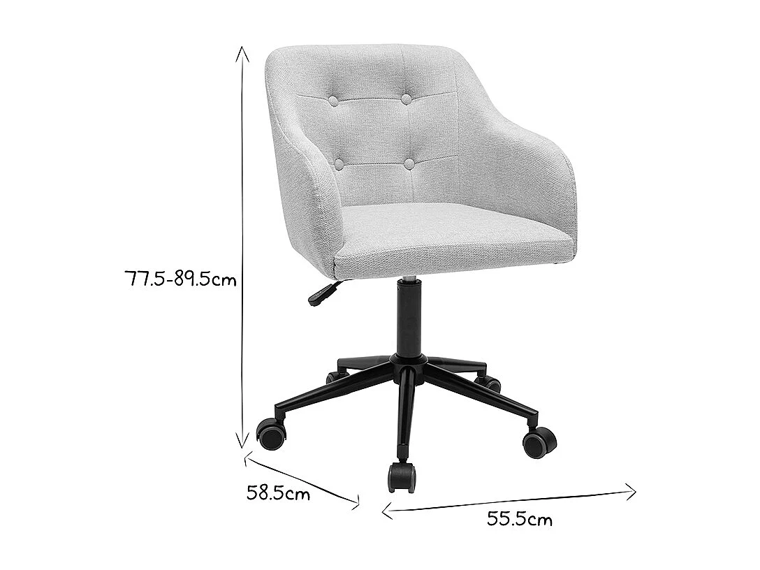 Silla de oficina acolchada con ruedas de tela de terciopelo texturizado beige y metal negro BALTIK