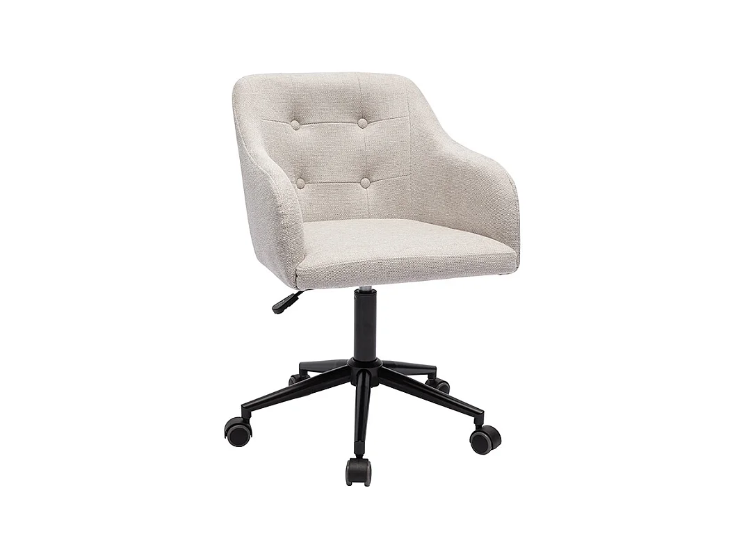 Chaise de bureau capitonnée à roulettes en tissu effet velours texturé beige et métal noir BALTIK