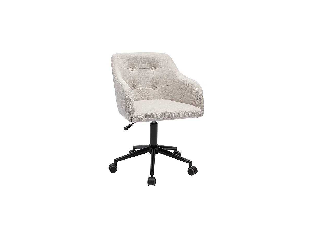 Silla de oficina acolchada con ruedas de tela de terciopelo texturizado beige y metal negro BALTIK