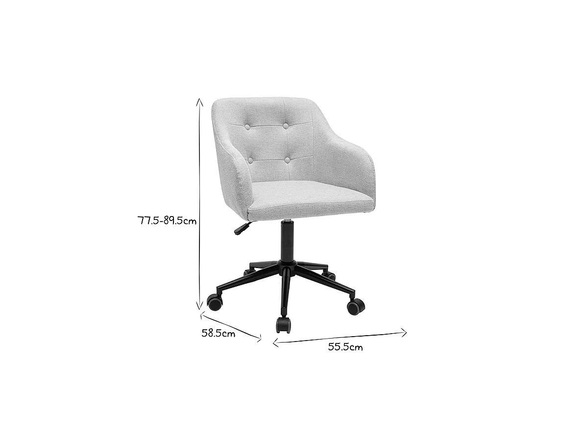Silla de oficina acolchada con ruedas de tela de terciopelo texturizado beige y metal negro BALTIK