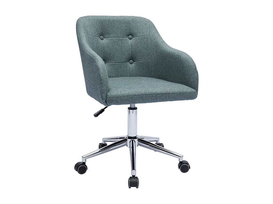 Silla de oficina capitoné con ruedas de tela efecto terciopelo texturizado verde gris y metal cromado BALTIK