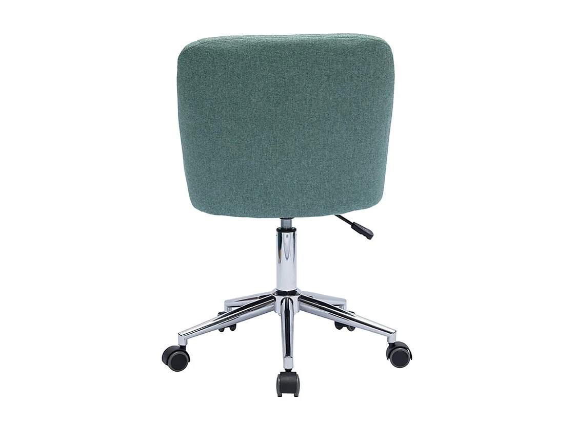 Silla de oficina capitoné con ruedas de tela efecto terciopelo texturizado verde gris y metal cromado BALTIK