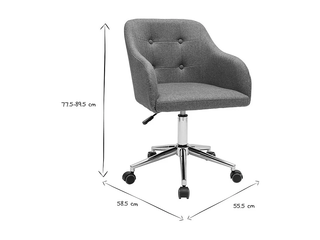 Silla de oficina capitoné con ruedas de tela efecto terciopelo texturizado verde gris y metal cromado BALTIK