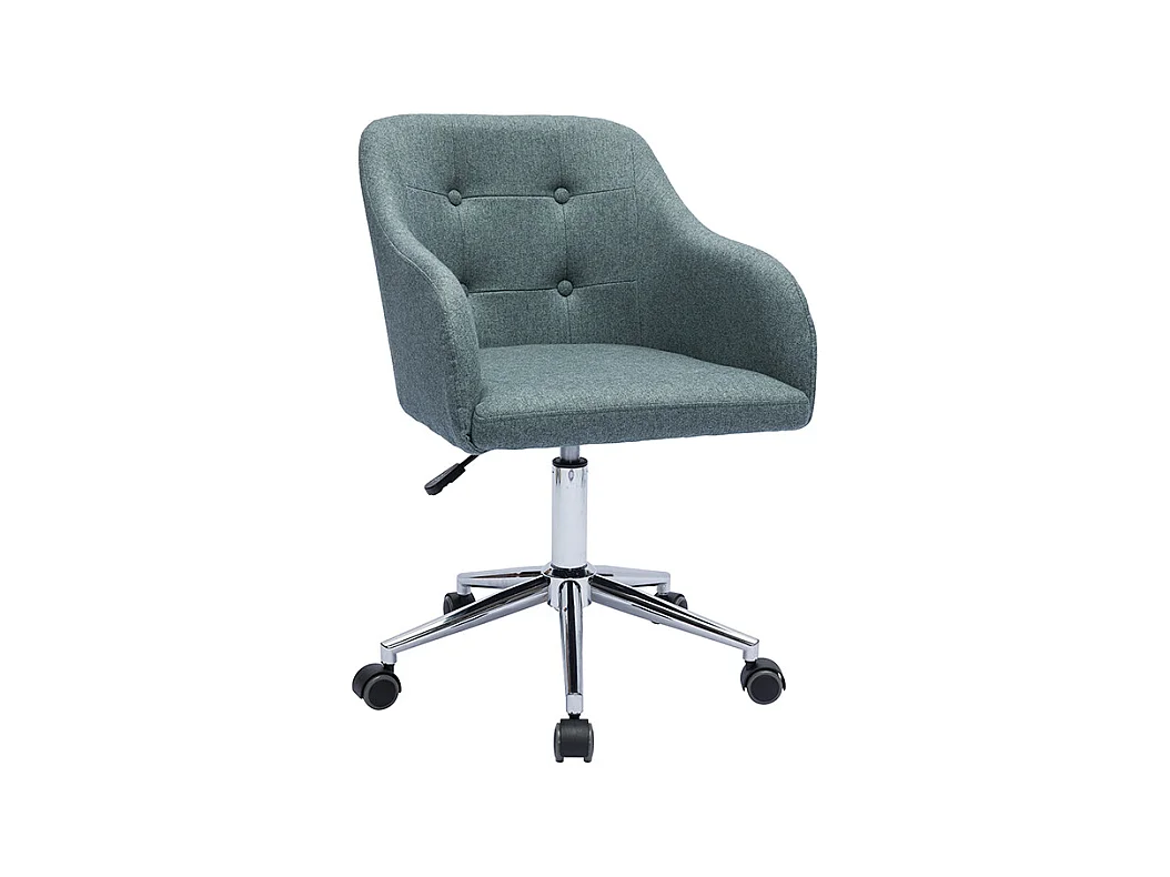 Chaise de bureau capitonnée à roulettes en tissu effet velours texturé vert de gris et métal chromé BALTIK