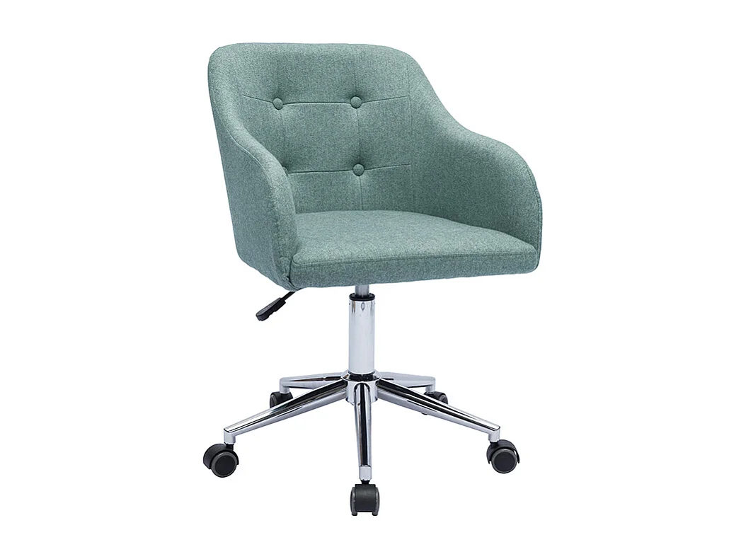 Chaise de bureau capitonnée à roulettes en tissu effet velours texturé vert de gris et métal chromé BALTIK