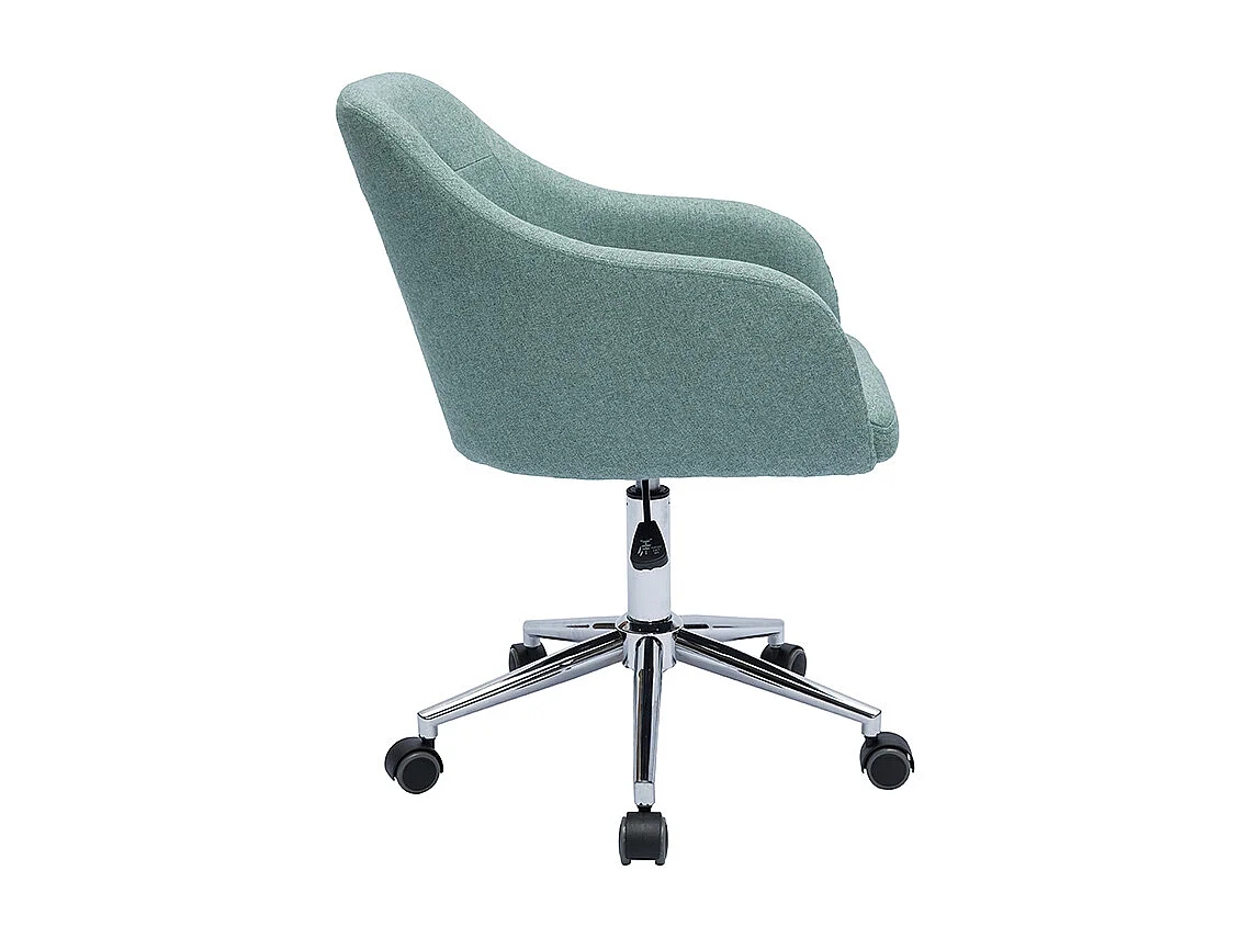 Chaise de bureau capitonnée à roulettes en tissu effet velours texturé vert de gris et métal chromé BALTIK