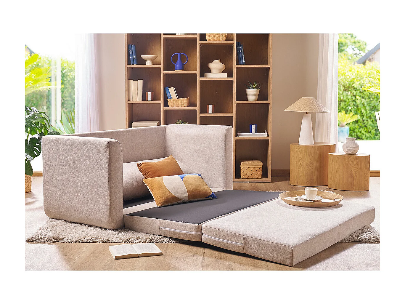 Zweisitzer-Schlafsofa in hellem grauen Stoff LEON