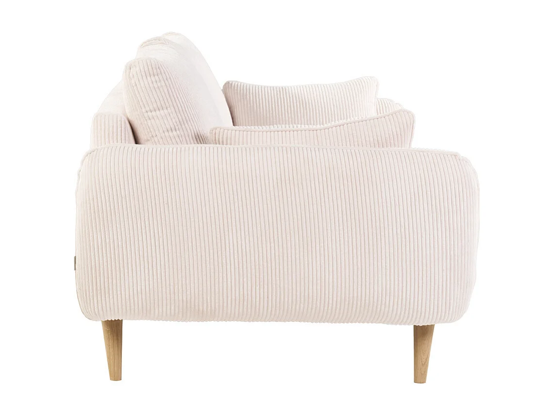 Canapé scandinave 3 places en tissu velours côtelé écru et bois clair CREEP