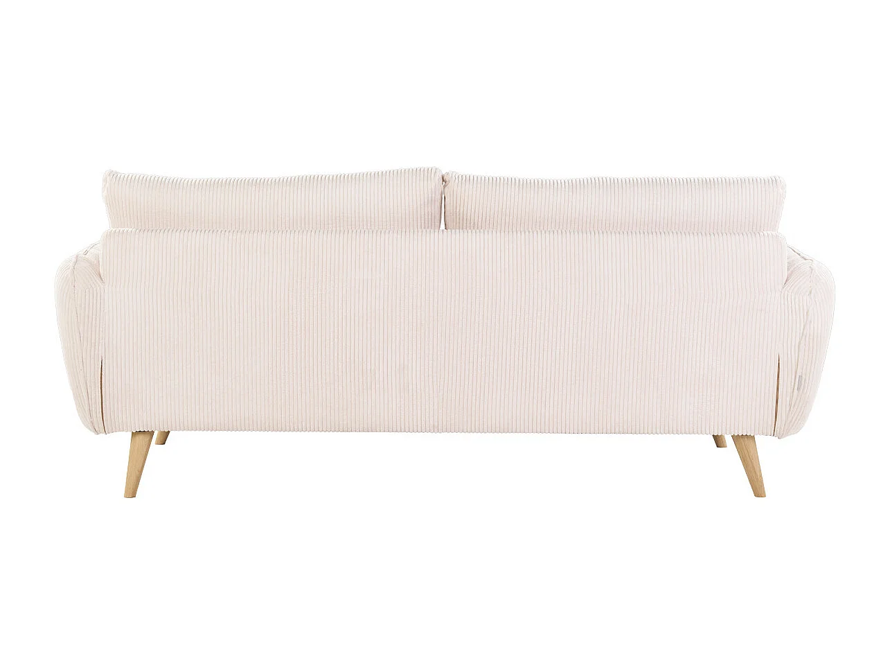 Canapé scandinave 3 places en tissu velours côtelé écru et bois clair CREEP