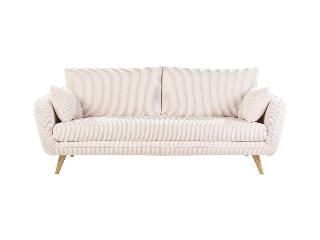 Canapé scandinave 3 places en tissu velours côtelé écru et bois clair CREEP