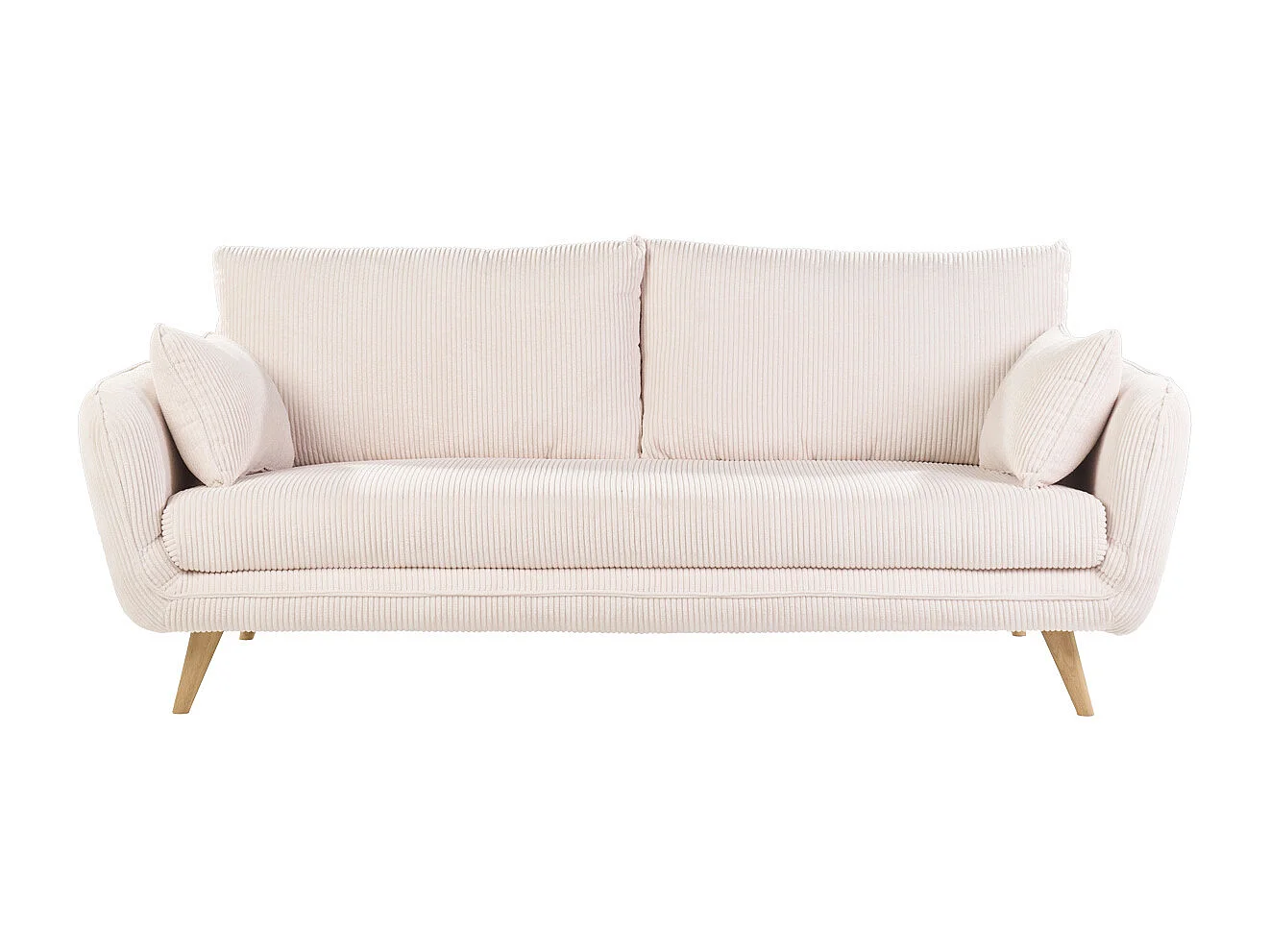 Canapé scandinave 3 places en tissu velours côtelé écru et bois clair CREEP