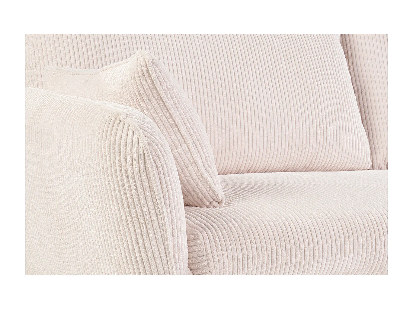 Canapé scandinave 3 places en tissu velours côtelé écru et bois clair CREEP