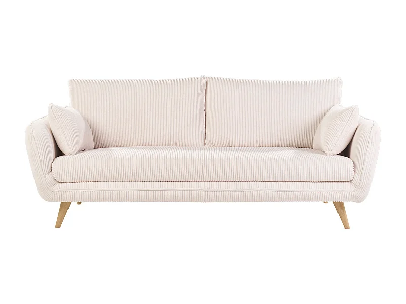 Canapé scandinave 3 places en tissu velours côtelé écru et bois clair CREEP