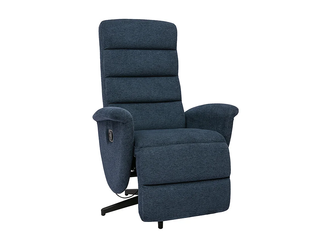 Manueller Relaxsessel aus dunkelblauem Chenillestoff NELSON