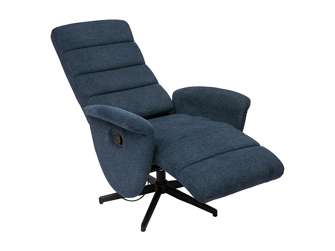 Manueller Relaxsessel aus dunkelblauem Chenillestoff NELSON
