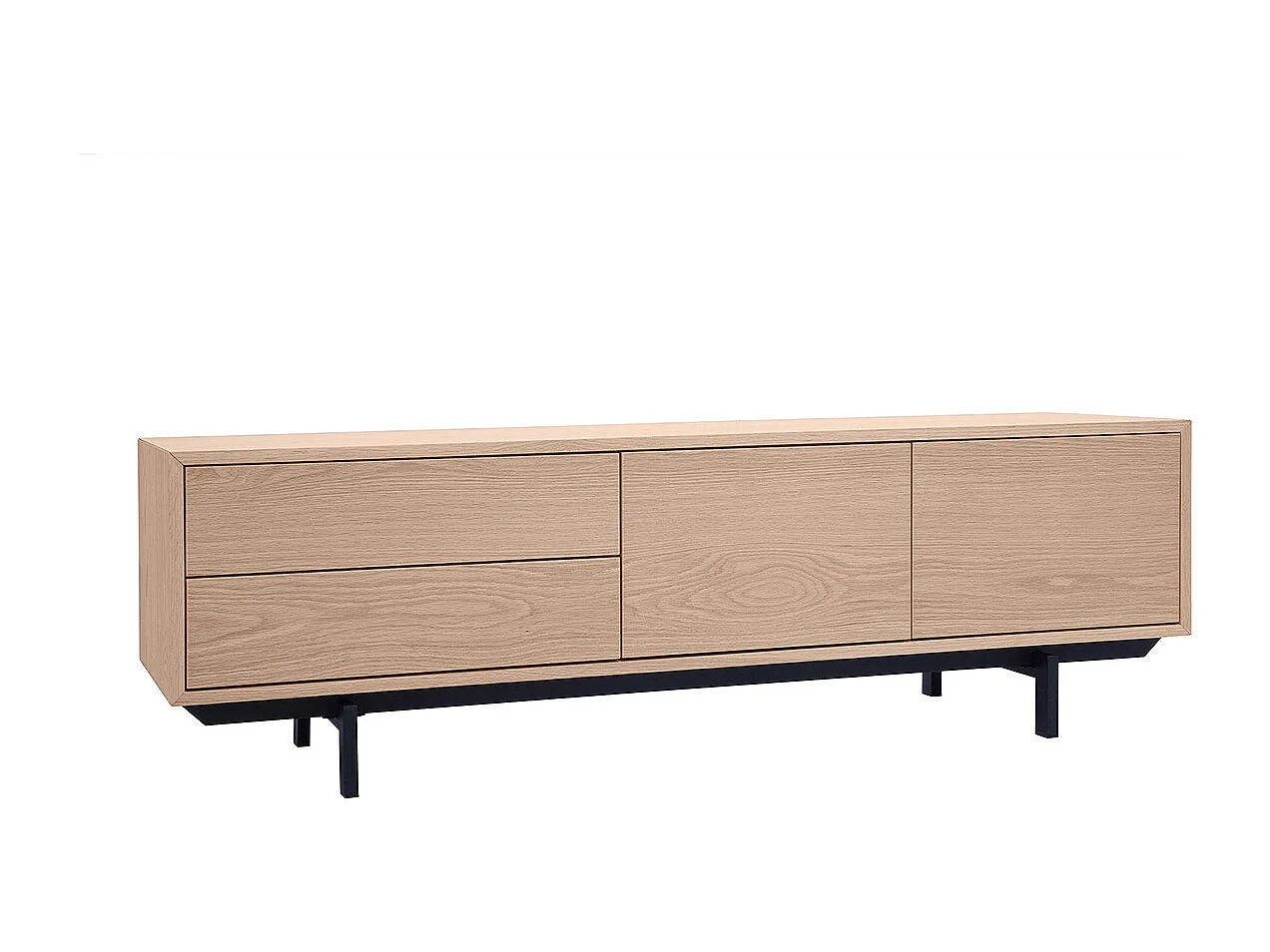 Mueble de TV acabado en roble con almacenamiento cerrado L160 cm MANNY