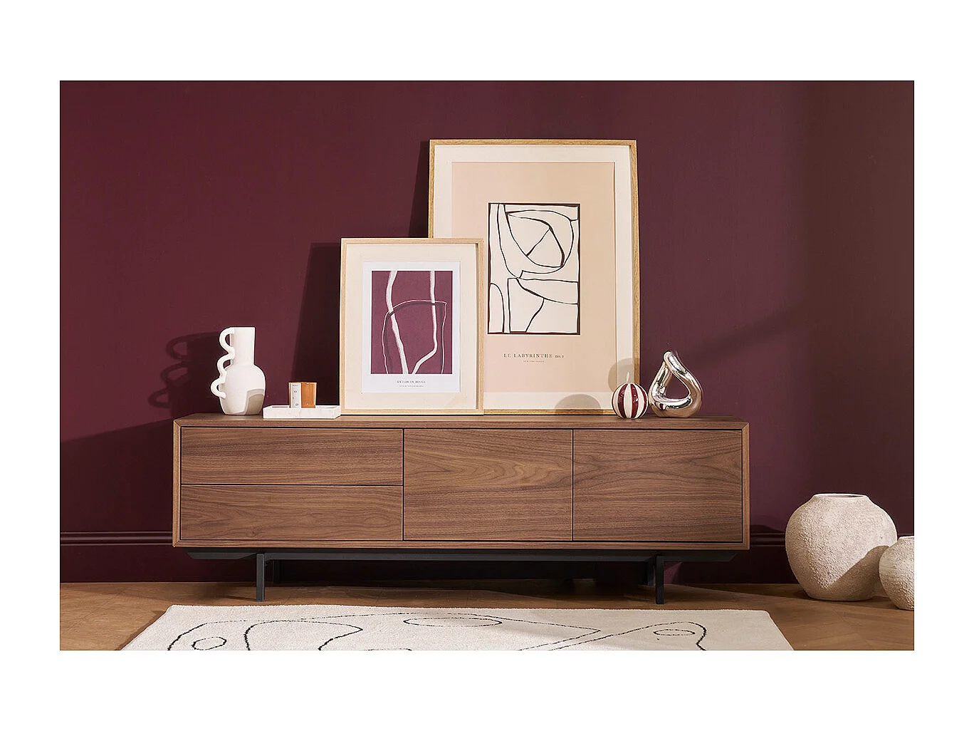 Meuble TV finition bois chêne avec rangements fermés L160 cm MANNY