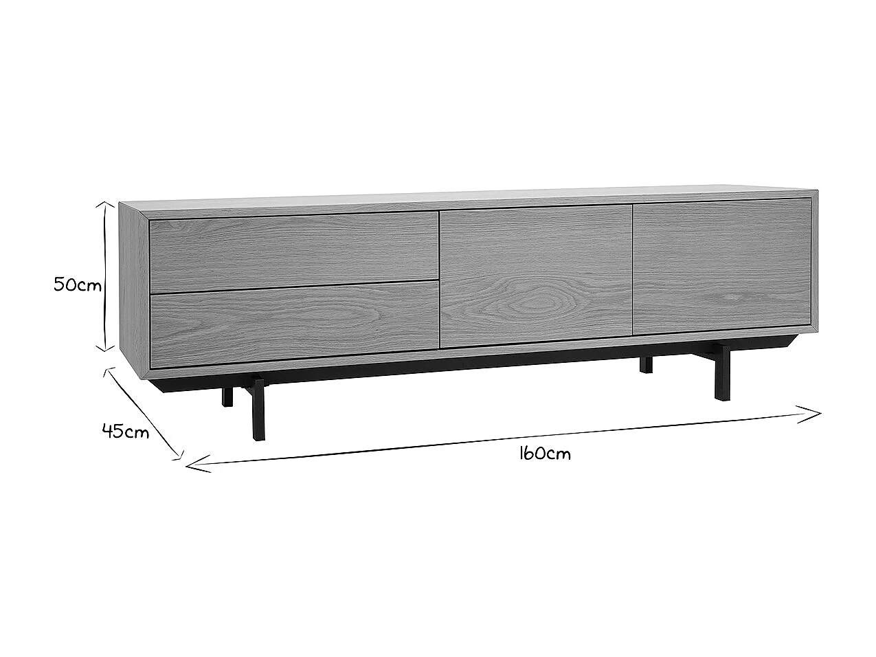Meuble TV finition bois chêne avec rangements fermés L160 cm MANNY