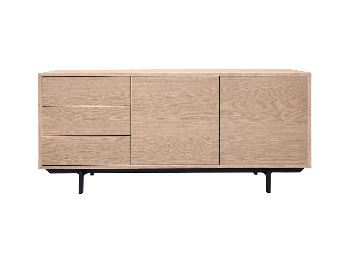 Buffet vintage finition bois chêne 2 portes 3 tiroirs L160 cm MANNY