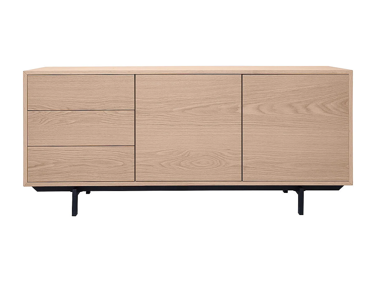 Buffet vintage finition bois chêne 2 portes 3 tiroirs L160 cm MANNY