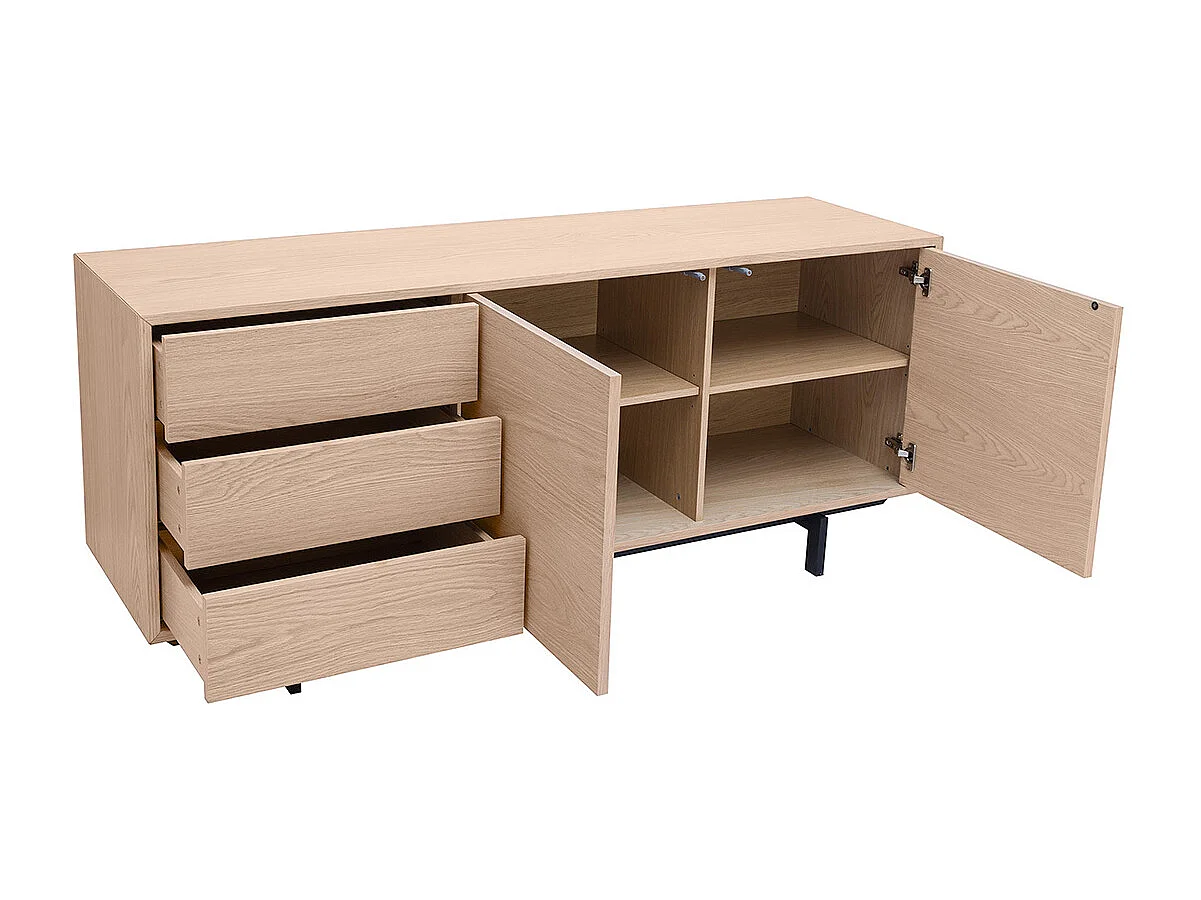 Buffet vintage finition bois chêne 2 portes 3 tiroirs L160 cm MANNY