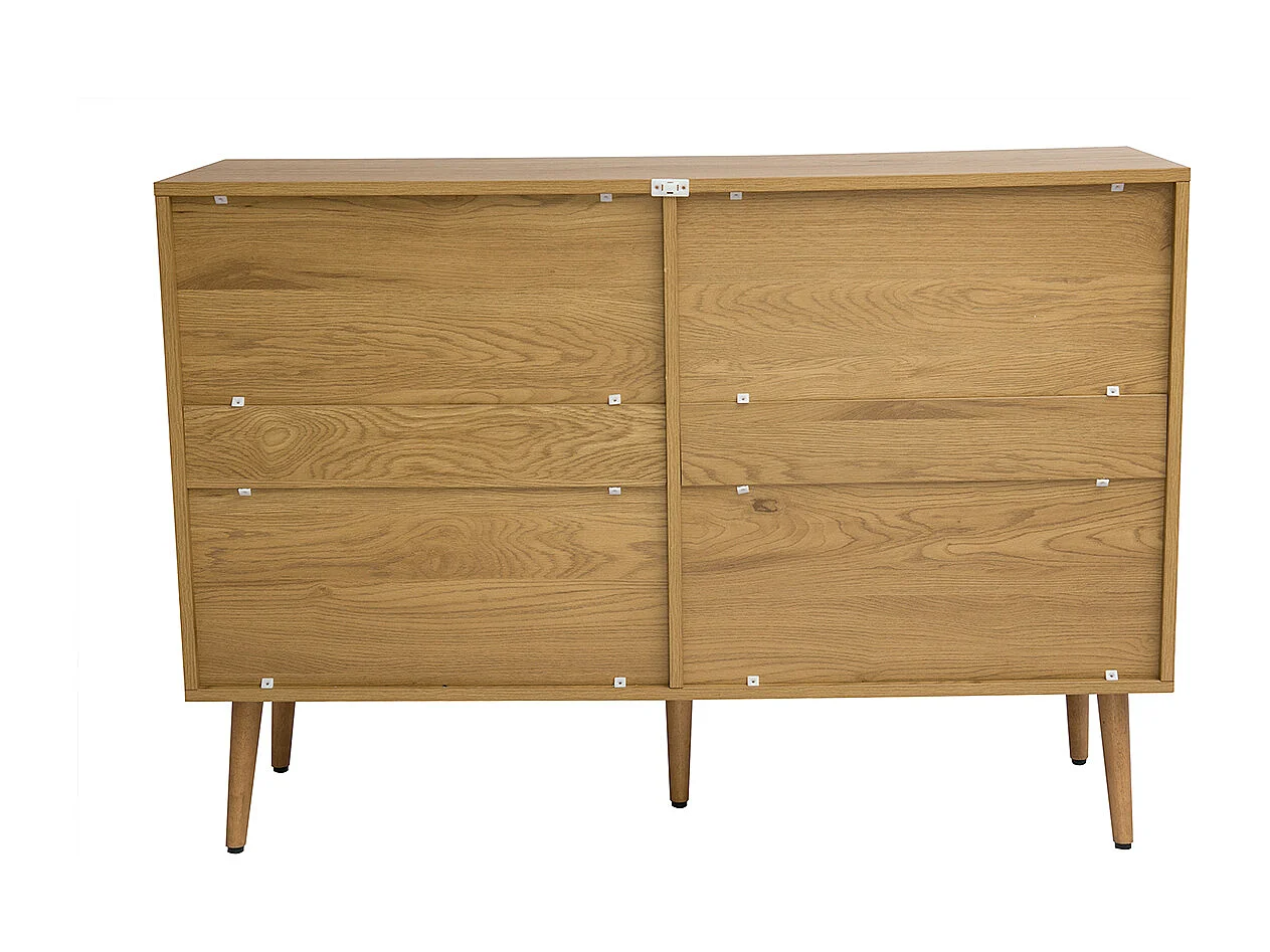 Cómoda acabado en madera clara, rejilla de ratán y metal negro 3 cajones L120 cm MANILLE