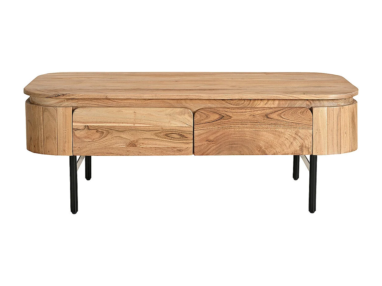 Mesa de centro con almacenaje de madera maciza y metal negro con 4 cajones 115 cm NAPOLI