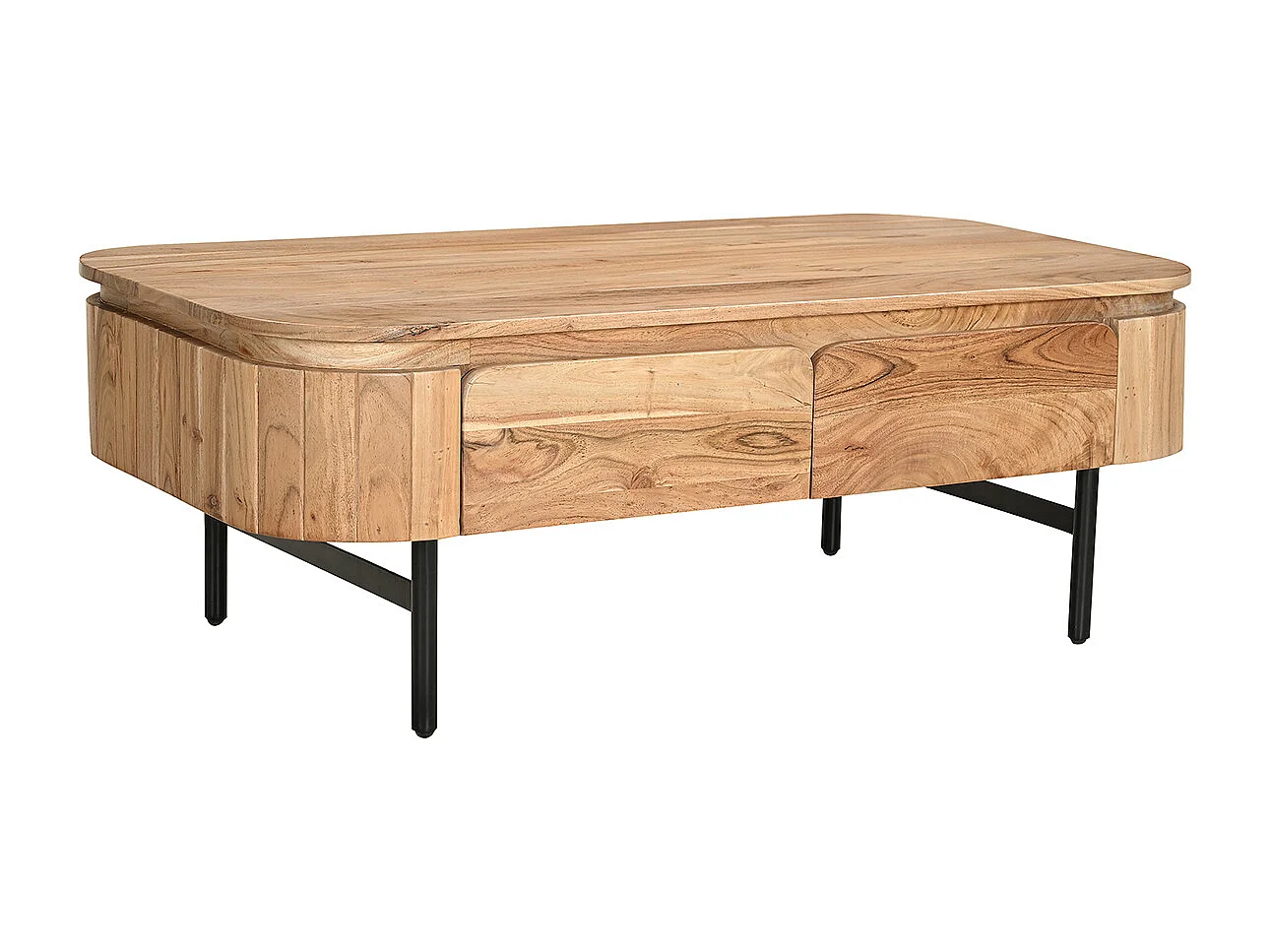 Mesa de centro con almacenaje de madera maciza y metal negro con 4 cajones 115 cm NAPOLI