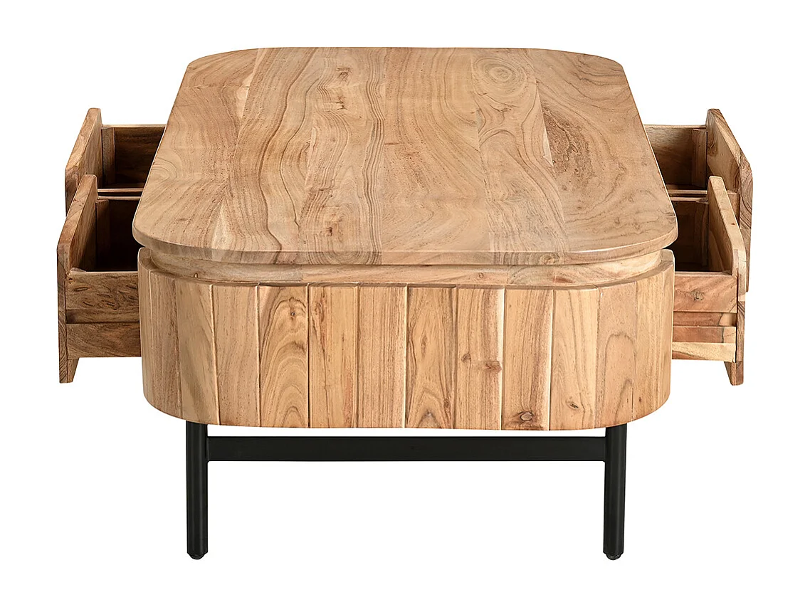 Mesa de centro con almacenaje de madera maciza y metal negro con 4 cajones 115 cm NAPOLI