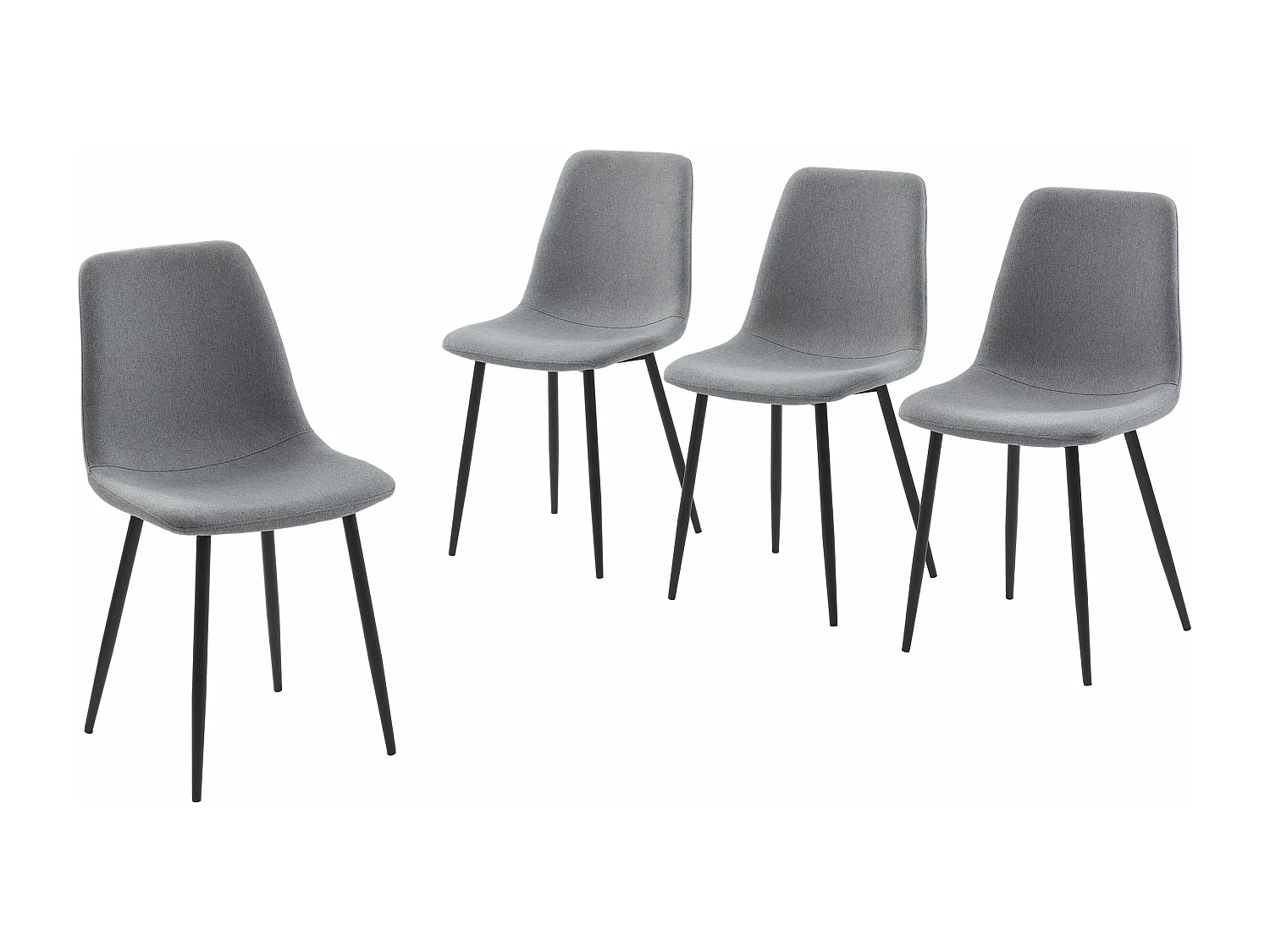 Lot de 4 chaises en tissu pieds métal noir gris JADE