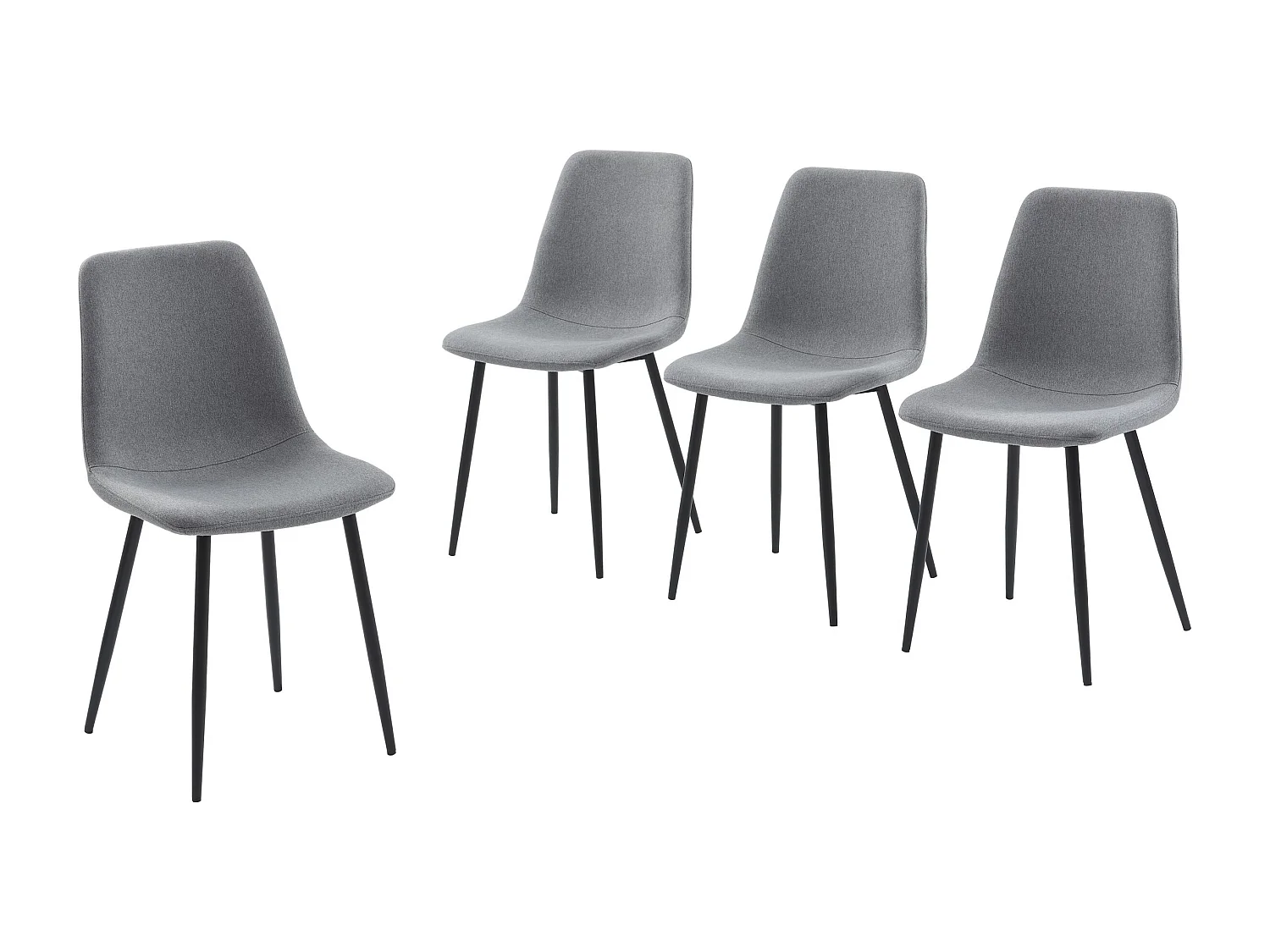 Lot de 4 chaises en tissu pieds métal noir gris JADE
