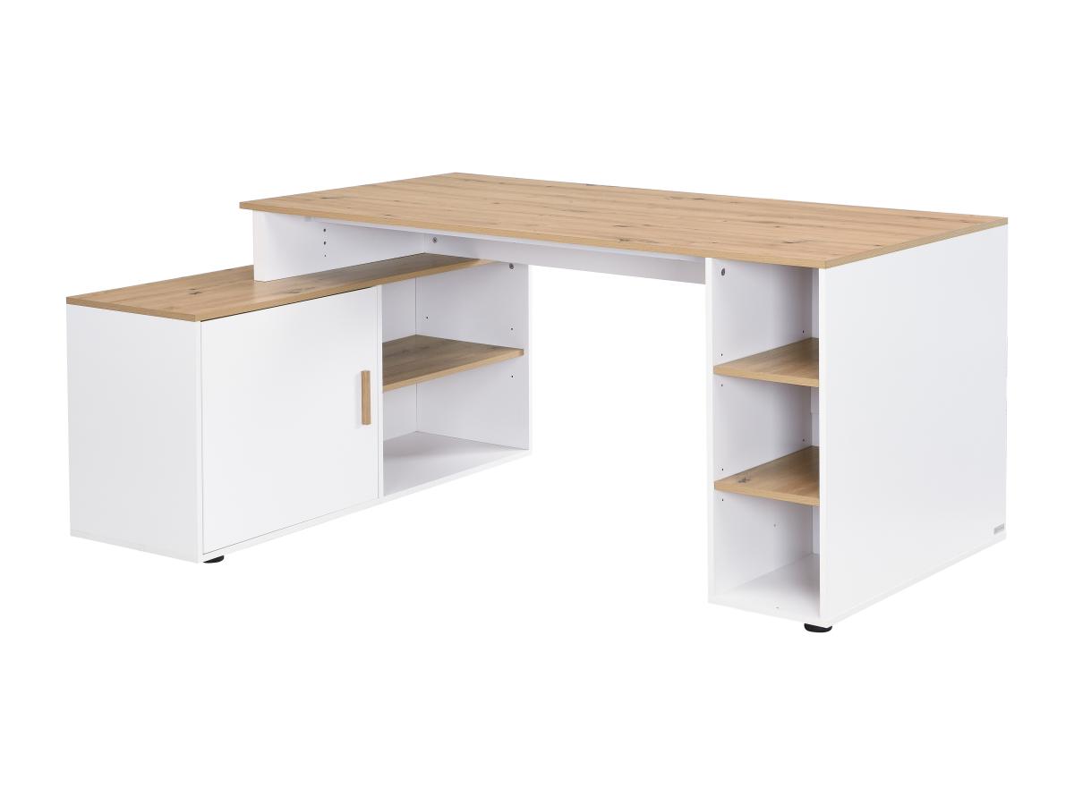 Eckschreibtisch mit Stauraum - MDF - Weiß und naturfarben - ROMIARA günstig online kaufen