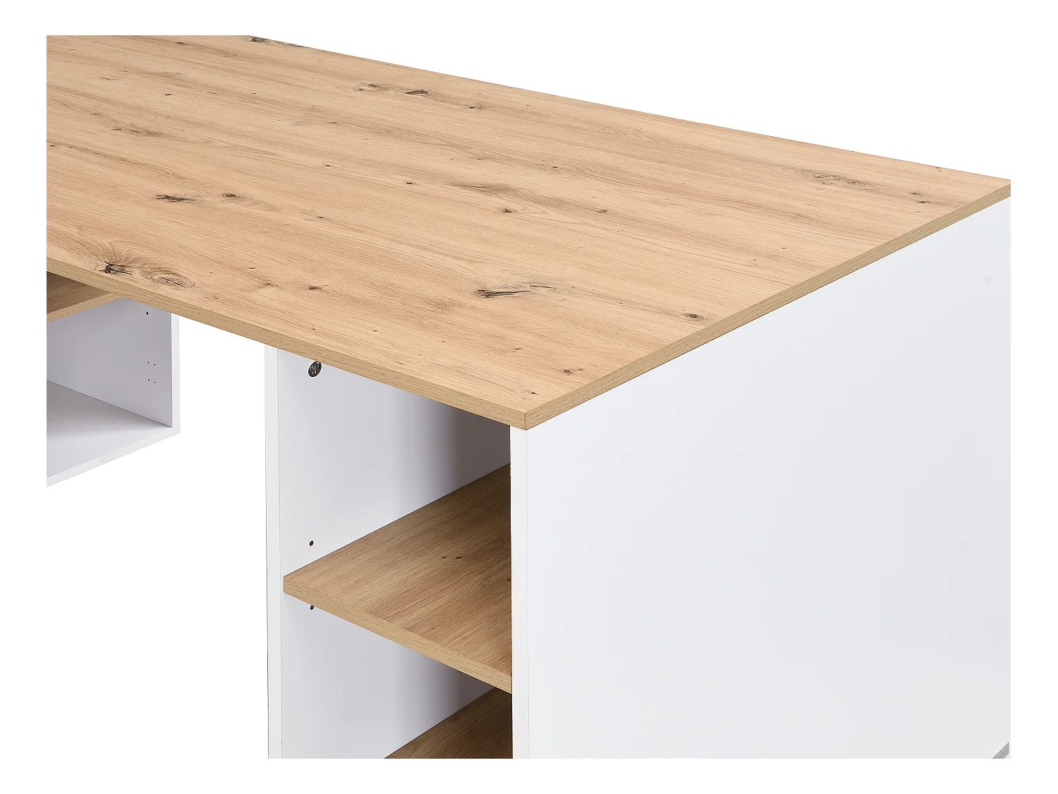 Bureau d'angle avec rangements - MDF - Blanc et naturel - ROMIARA