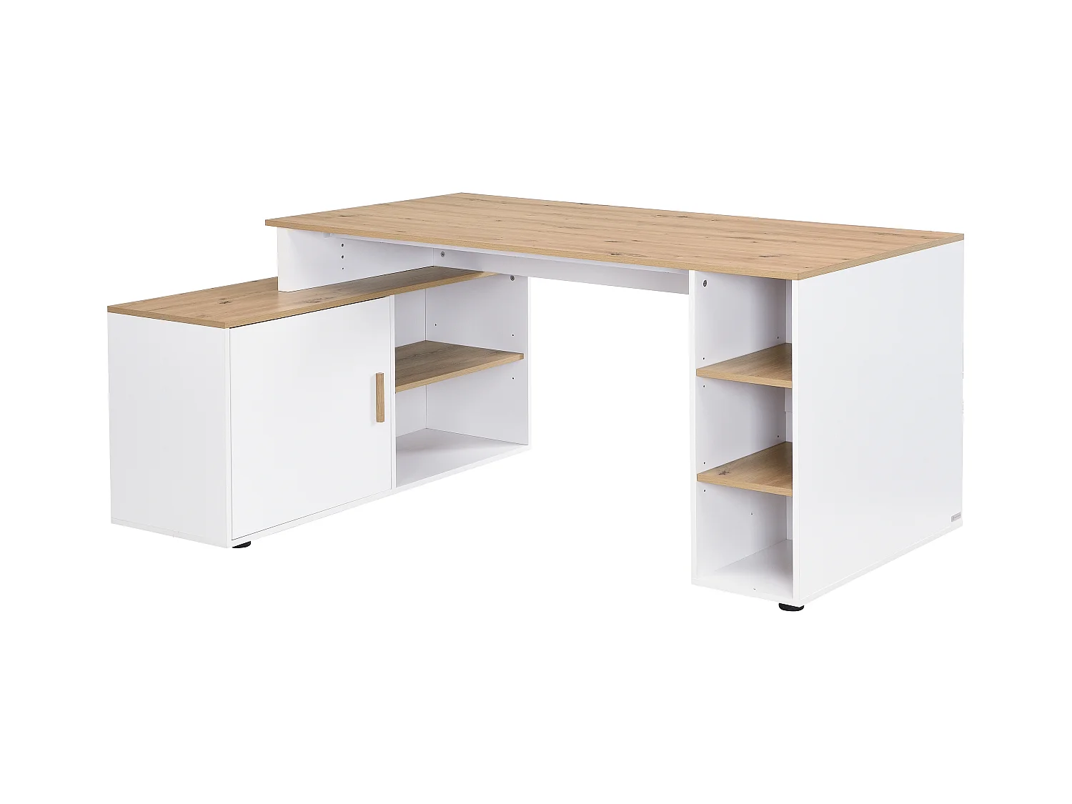 Hjørneskrivebord med opbevaring - MDF - Hvid og naturlig - ROMIARA