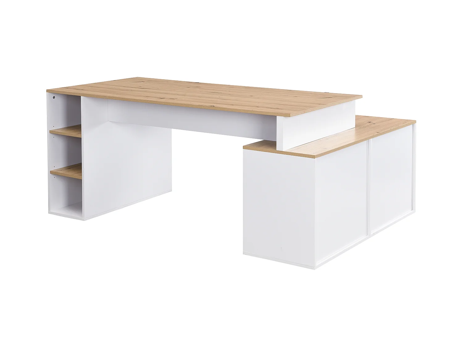 Hjørneskrivebord med opbevaring - MDF - Hvid og naturlig - ROMIARA