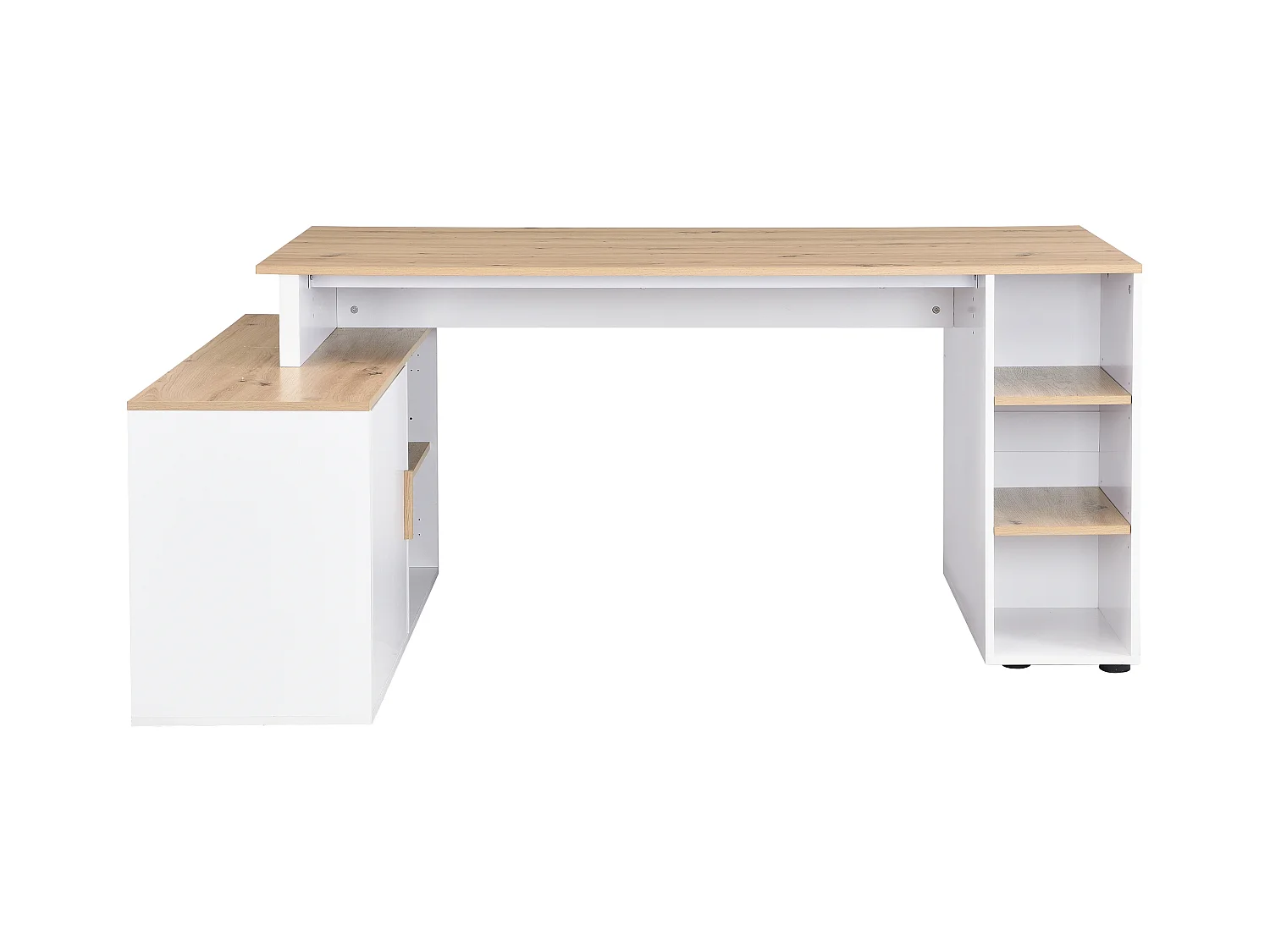 Hjørneskrivebord med opbevaring - MDF - Hvid og naturlig - ROMIARA