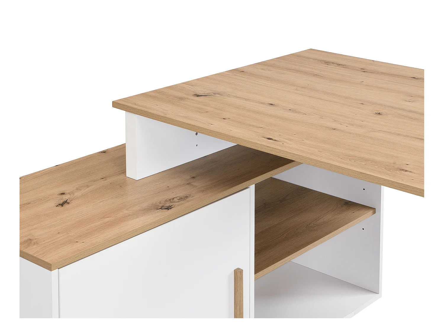 Hjørneskrivebord med opbevaring - MDF - Hvid og naturlig - ROMIARA