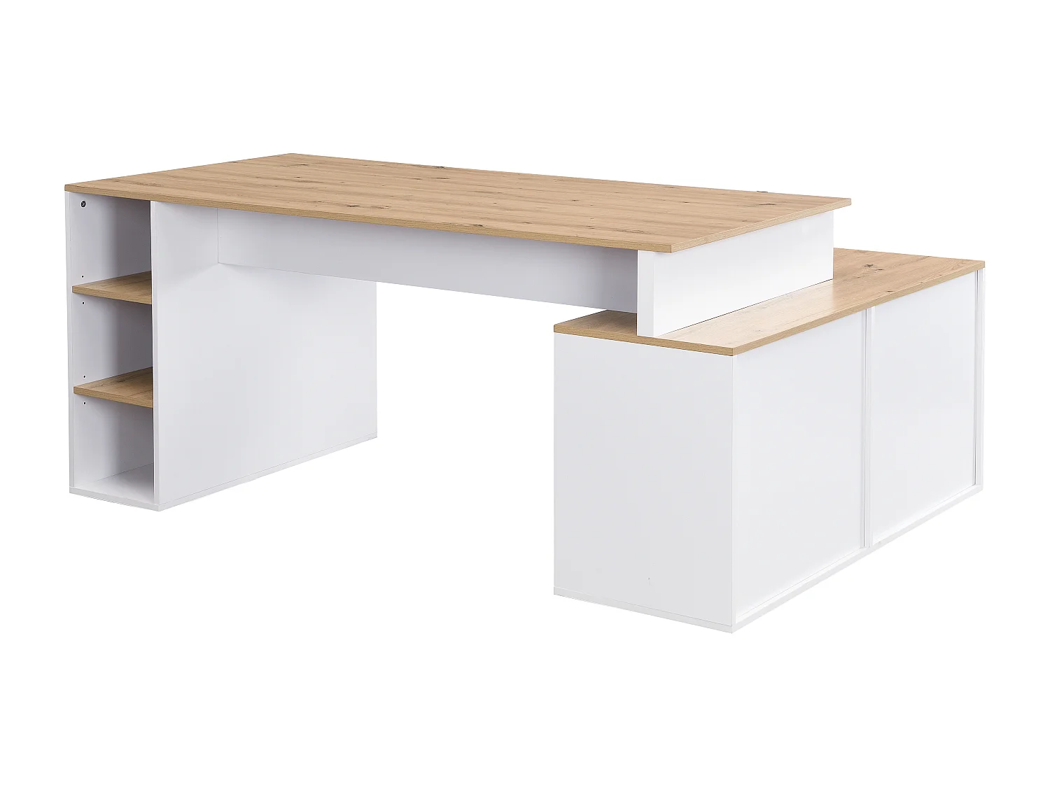 Hörnbord med förvaring - MDF - Vitt och natur - ROMIARA