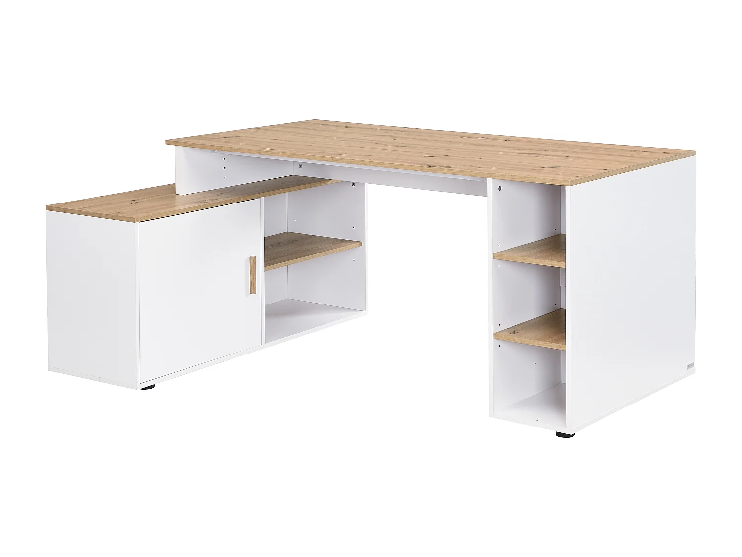 Hörnbord med förvaring - MDF - Vitt och natur - ROMIARA