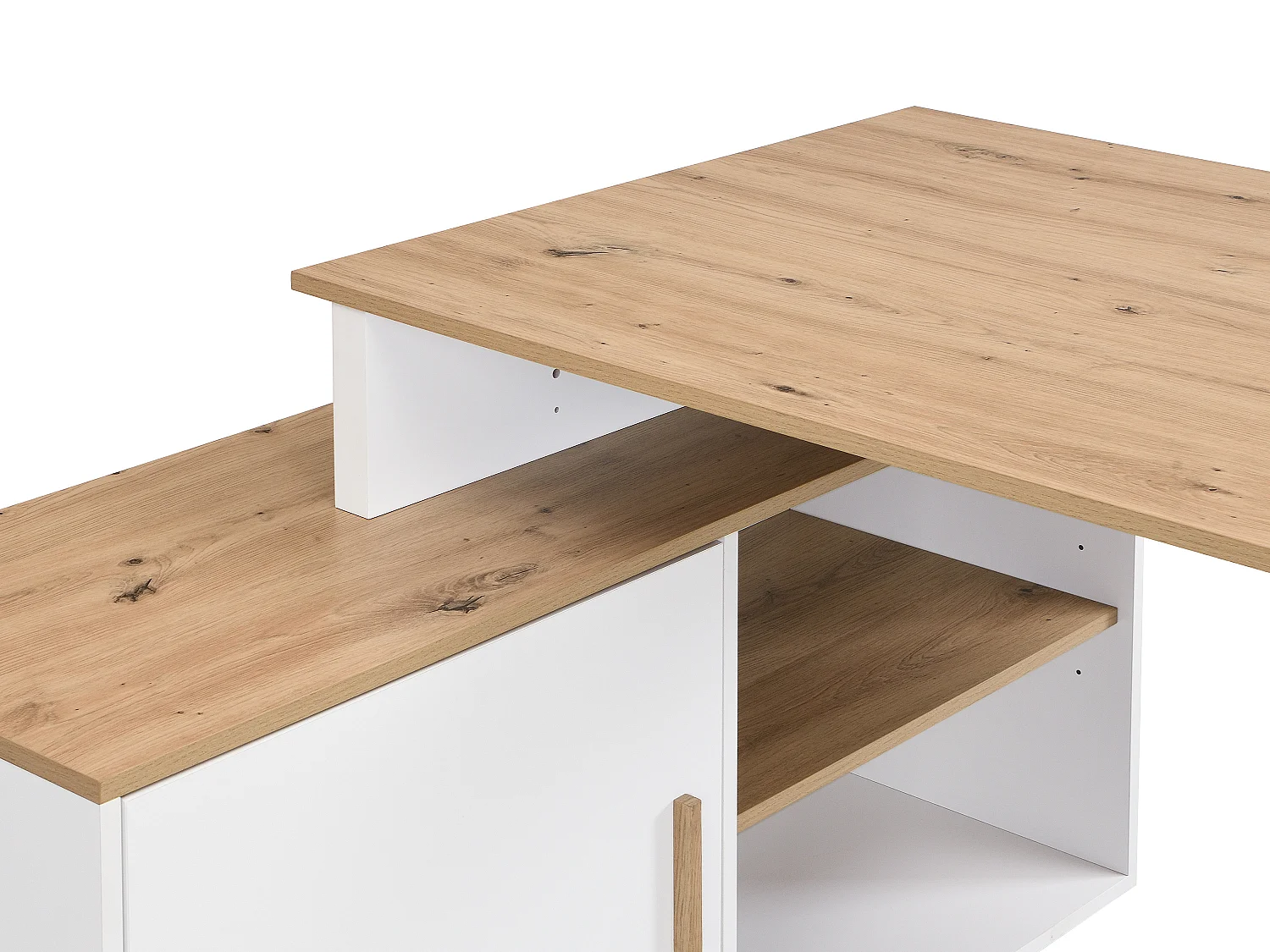 Hörnbord med förvaring - MDF - Vitt och natur - ROMIARA