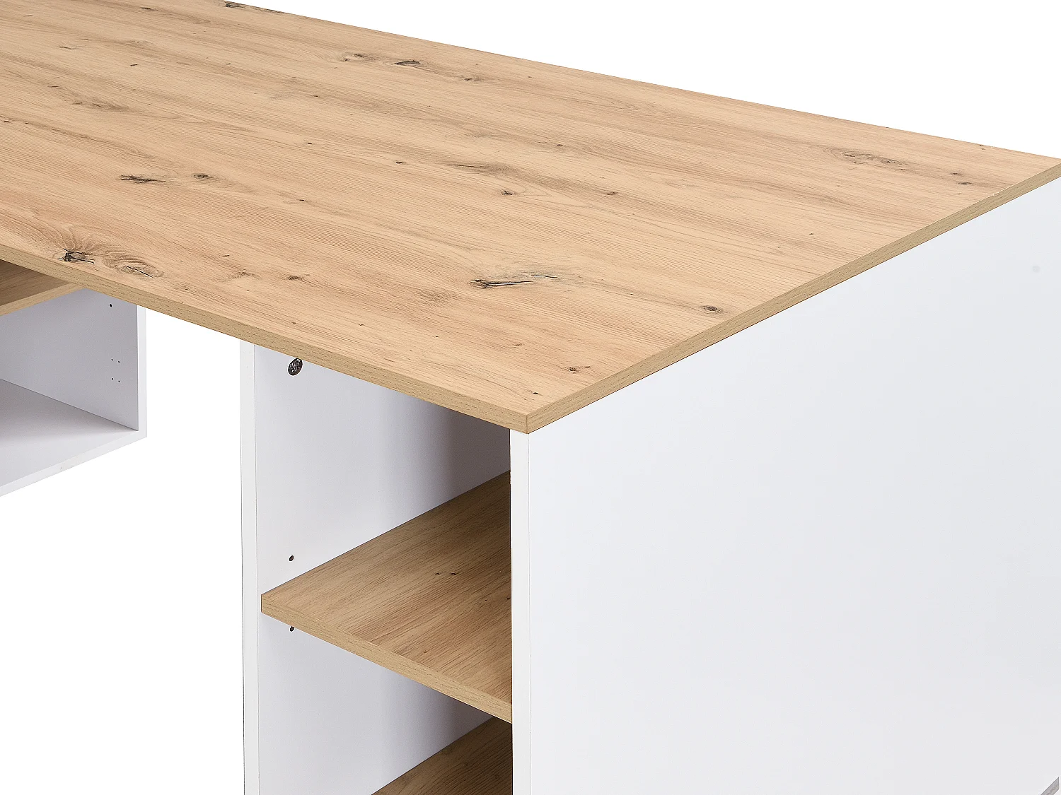 Hörnbord med förvaring - MDF - Vitt och natur - ROMIARA