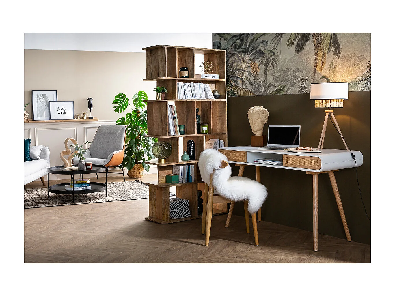 Biblioteca separador en madera de mango maciza L88 cm RUPAH